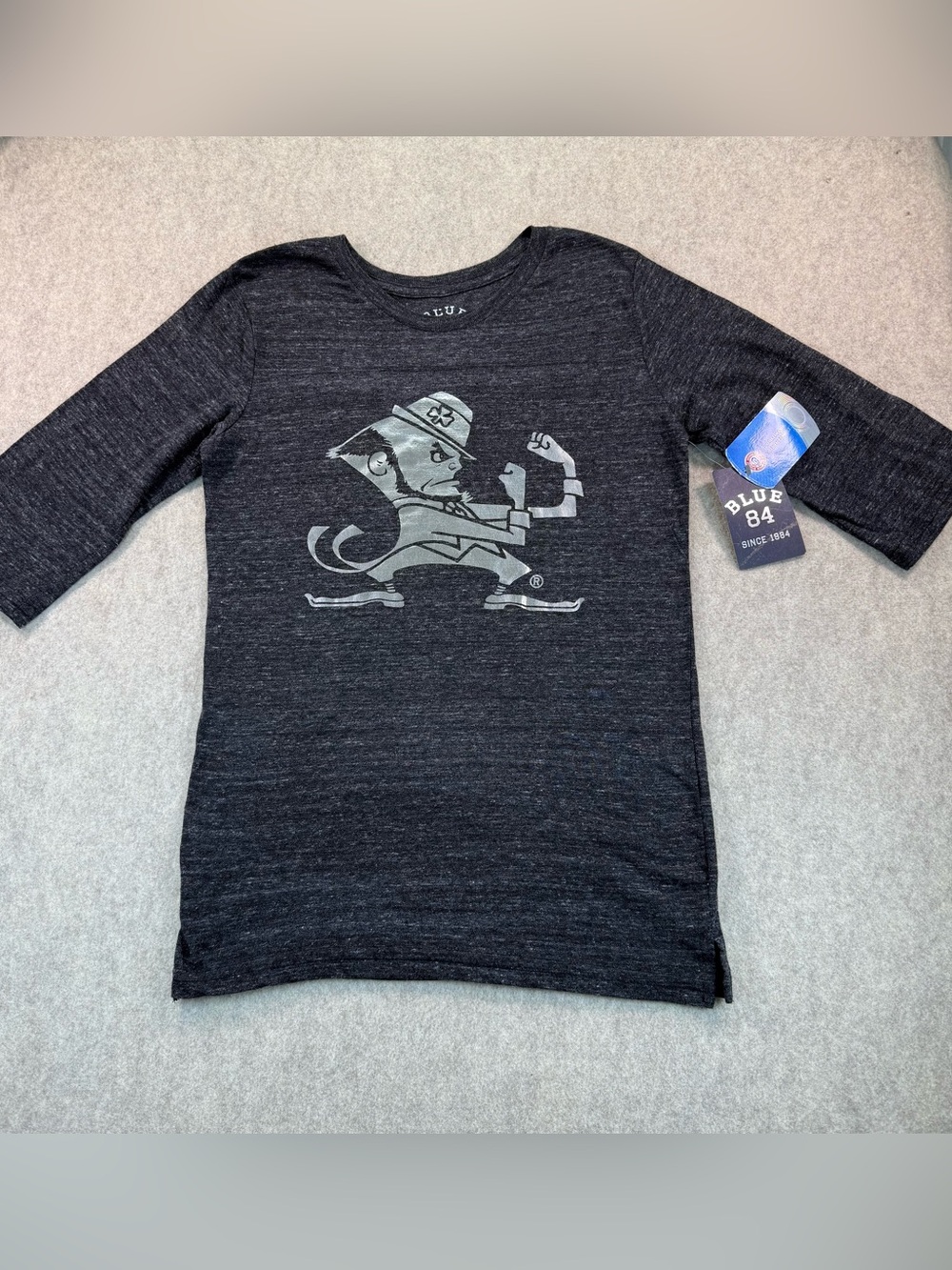 Blue 84 NWT Notre Dame Black 3/4 Sleeve w/ Silver Fighting Irish Graphic XS